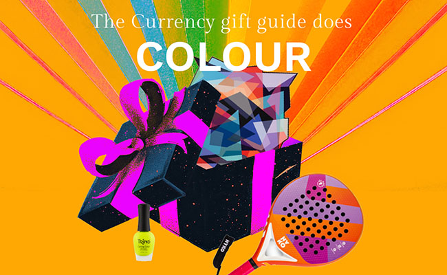 the cover image of Currency's gift guide of high colour items